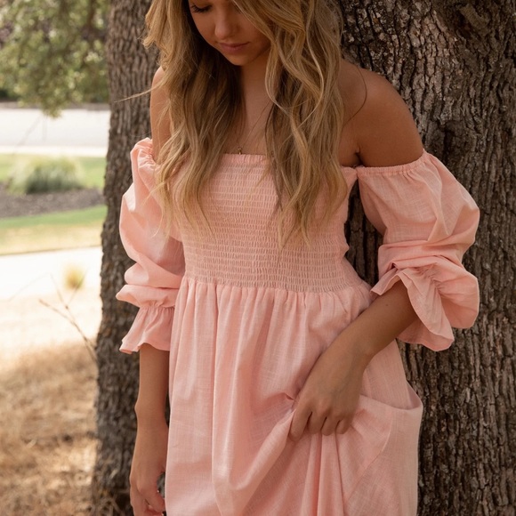 Christen Peach Linen Dress - Picture 9 of 16